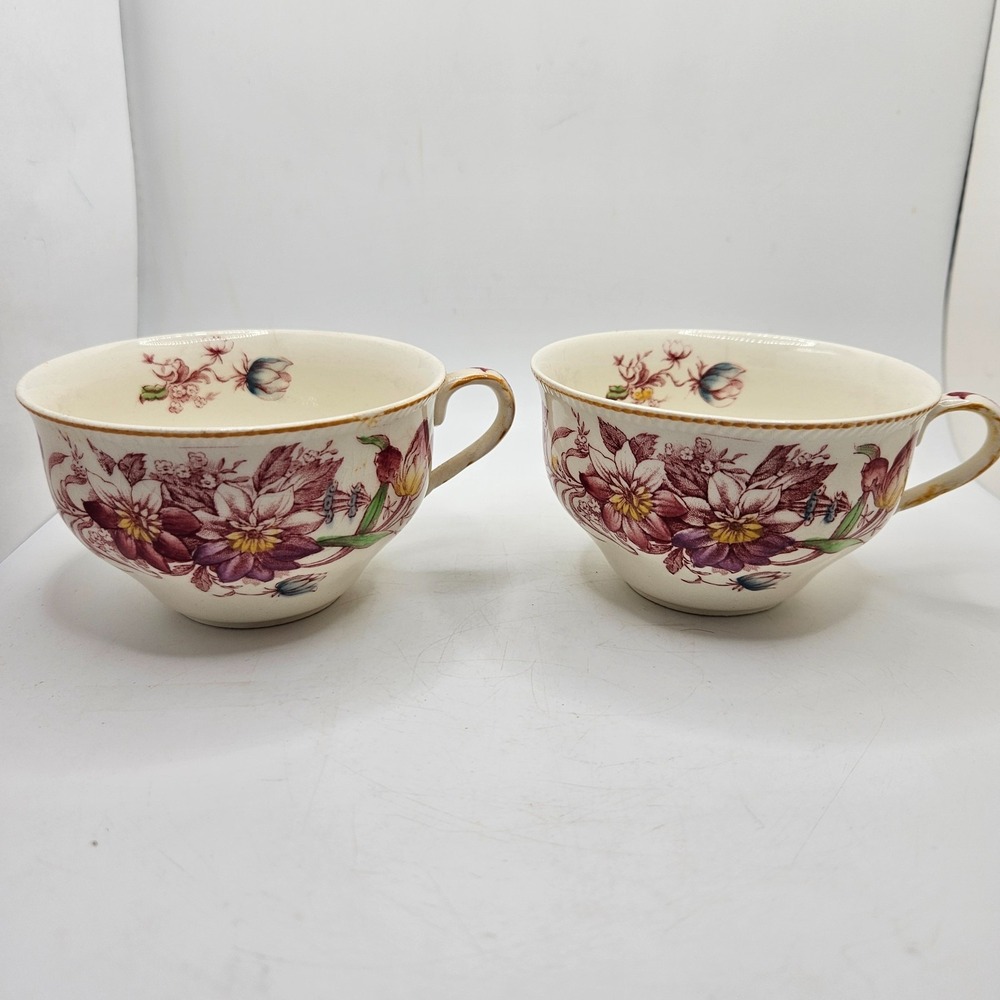 Vintage Johnson Brother's Floral Transferware Tea Cups Set of 2 Cottagecore